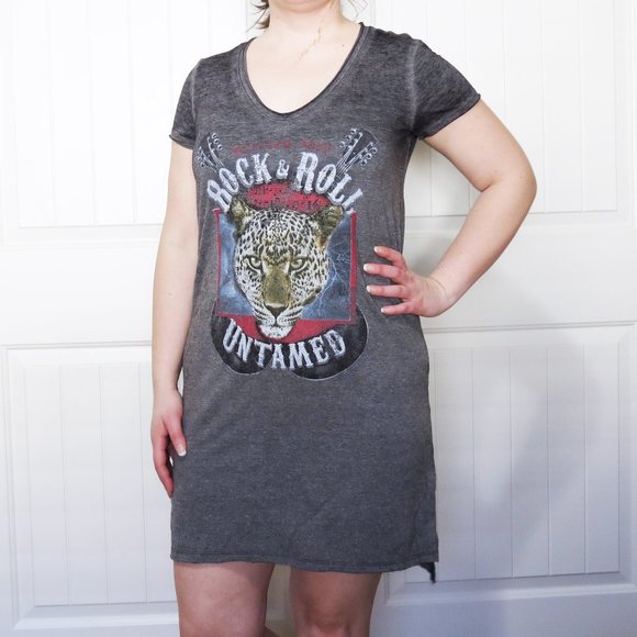 Gray Leopard Rock & Roll Untamed T-Shirt Dress - Picture 2 of 12